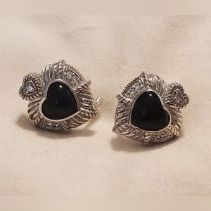 Judith Ripka sterling silver onyx heart earrings